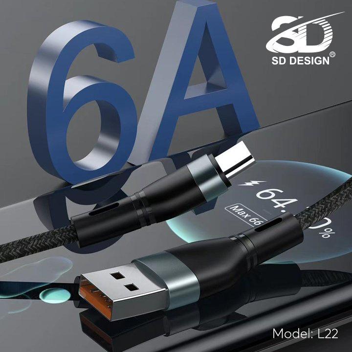 Cáp Sạc Nhanh 3 Đầu L22 SD Design dòng 6.0A Micro TypeC Dây Dù Sạc cho Samsung Oppo Xiaomi iPhone