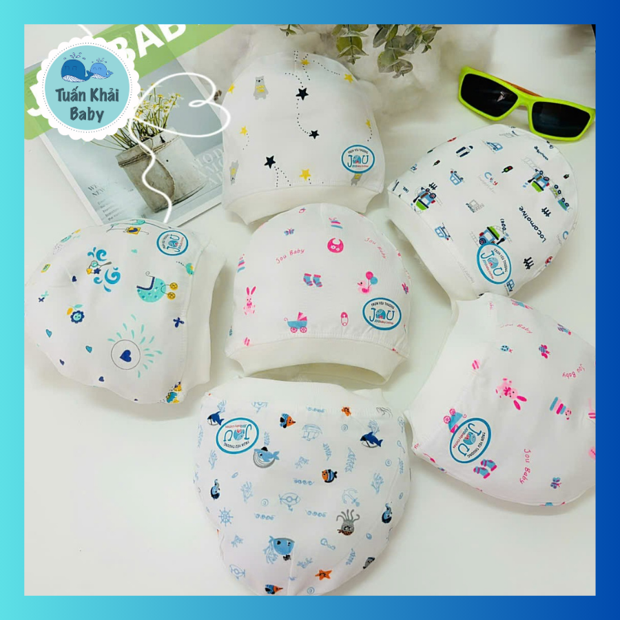 Túi 5 Cái Mũ Sơ Sinh Cotton JOU  cho bé trai, bé gái 0-3 Tháng