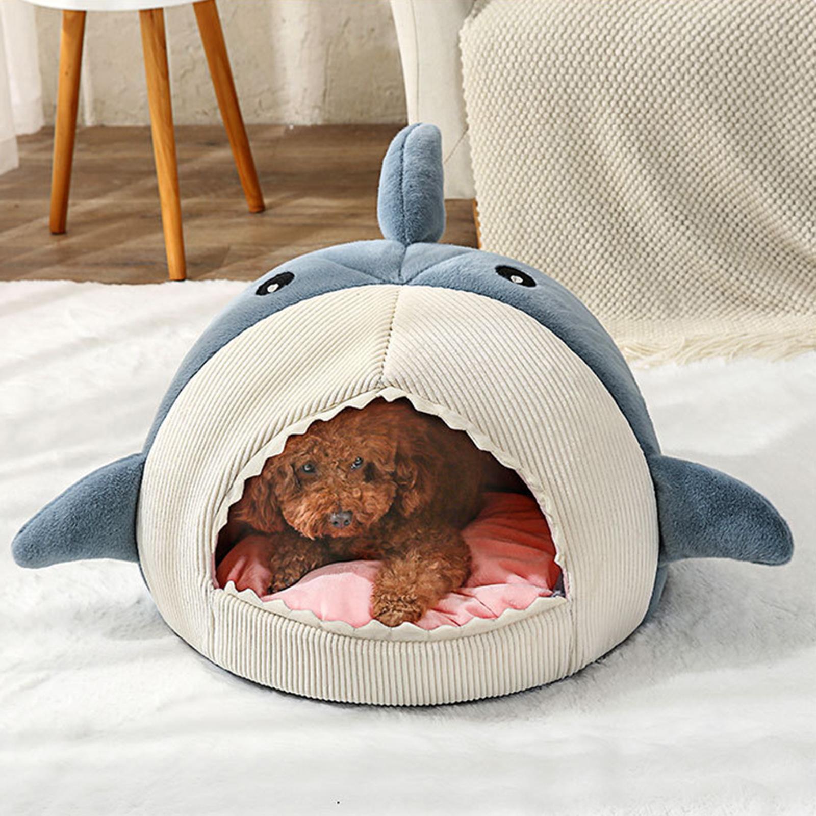 Cozy Pet Bed Warm Cave Nest Sleeping Bed Shark Shape Puppy House for Cats and Small Dogs