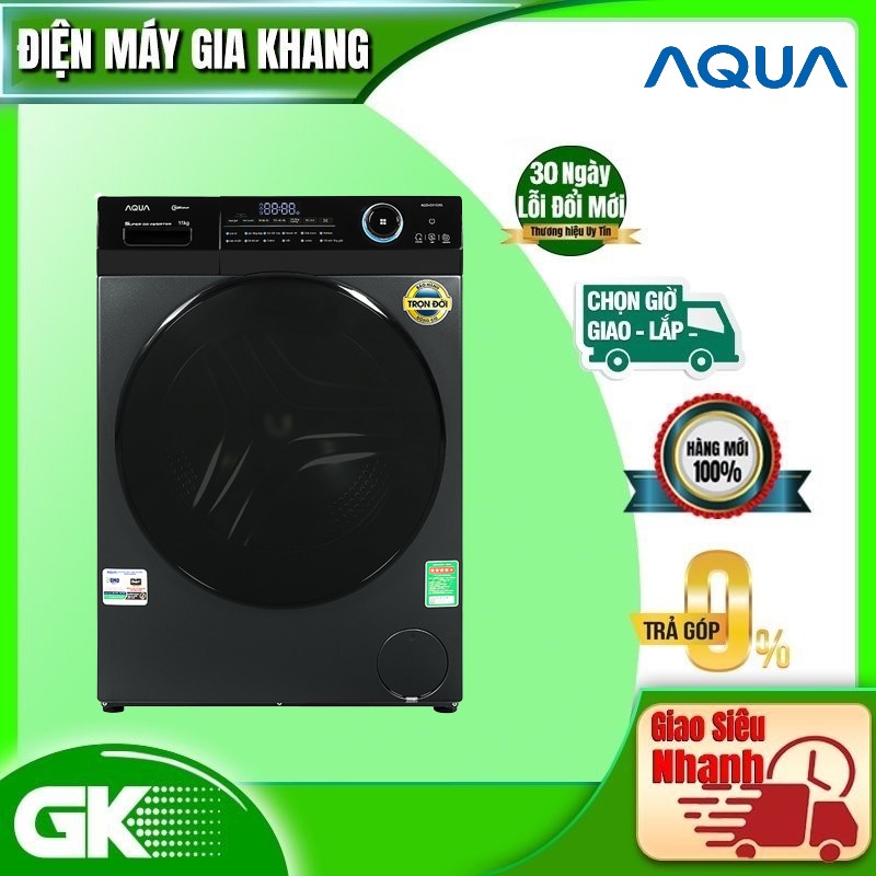 Máy giặt cửa trước Aqua 11kg AQD-D1102G.BK - Hàng chính hãng - Chỉ giao HCM, Hà Nội, Đà Nẵng, Hải Phòng, Bình Dương, Đồng Nai, Cần Thơ