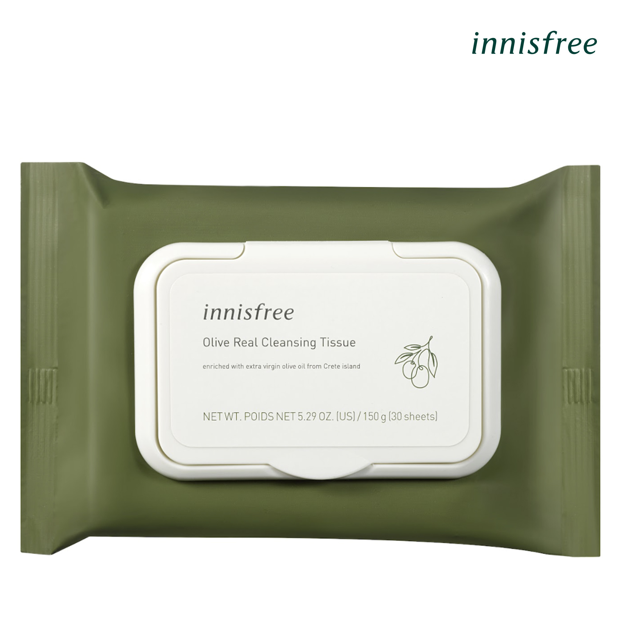 Khăn giấy tẩy trang dưỡng ẩm ô liu vàng innisfree Olive Real Cleansing Tissue (30 miếng) - 131171426x