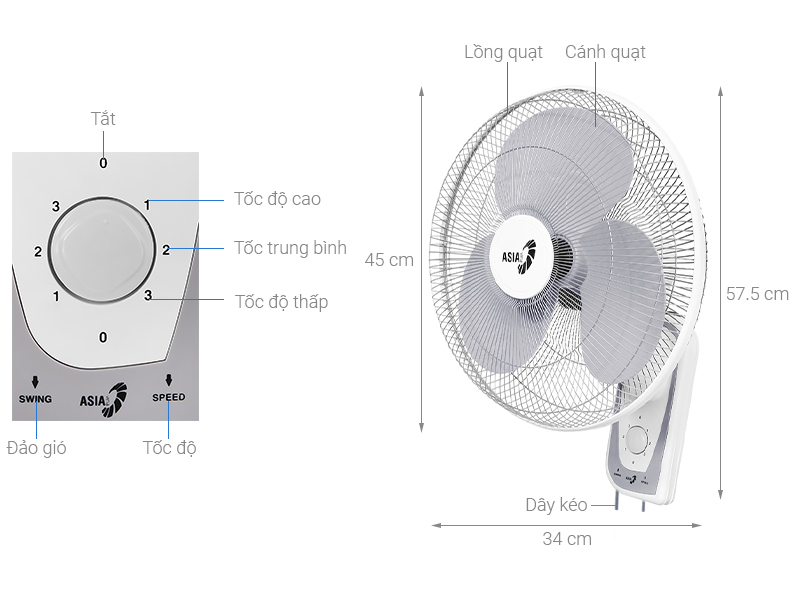 Quạt Treo 2 dây Asia Vina L16018 - Hàng Chính Hãng