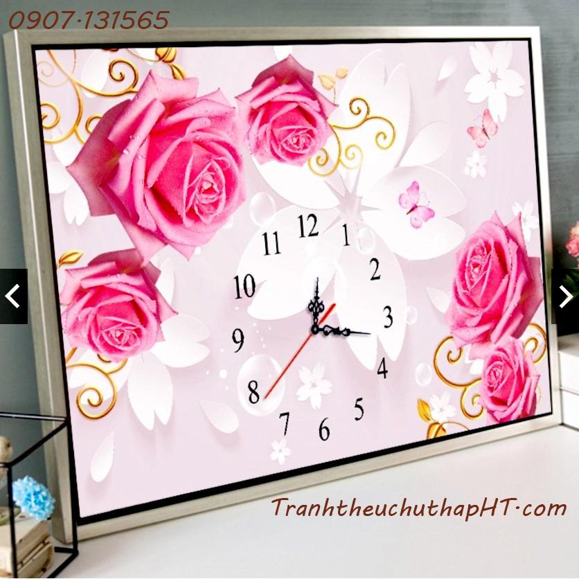 Tranh đính đá Đồng hồ hoa hồng DF2708