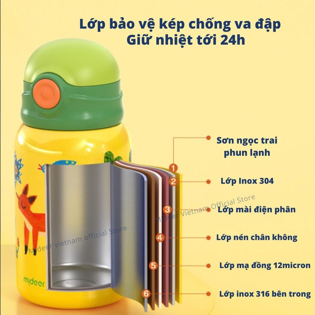 Bình nước cho bé giữ nhiệt đi học có ống hút Mideer Vacuum Insulated Bottle có quai đeo và cốc cao cấp