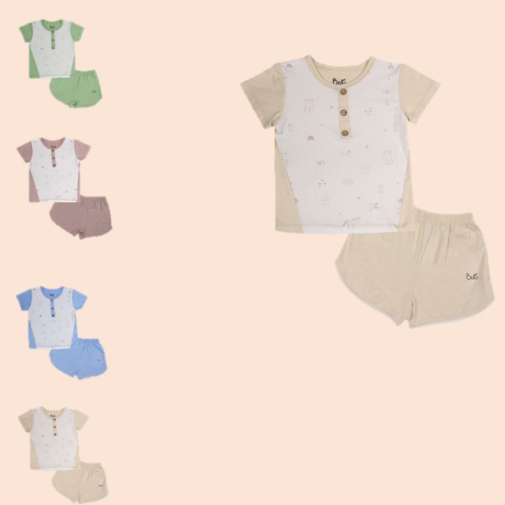 Bộ cộc tay cổ trụ BARU ,chất liệu cotton mềm mại cho bé trai bé gái quần áo trẻ em ( 6M -4Y )