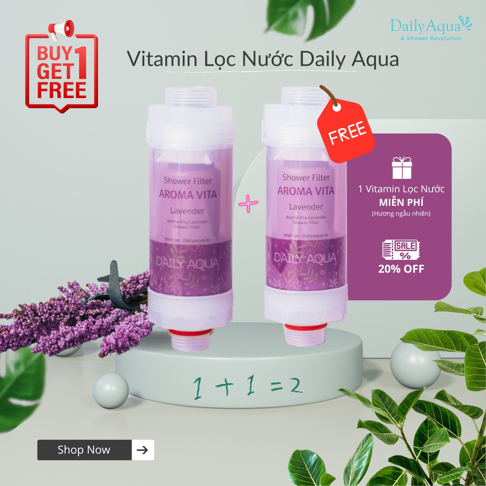 Lõi Lọc Vòi Sen Vitamin Daily Aqua, Loại Bỏ Clo, Tạo Mùi Thơm - Hương Hoa Hồng