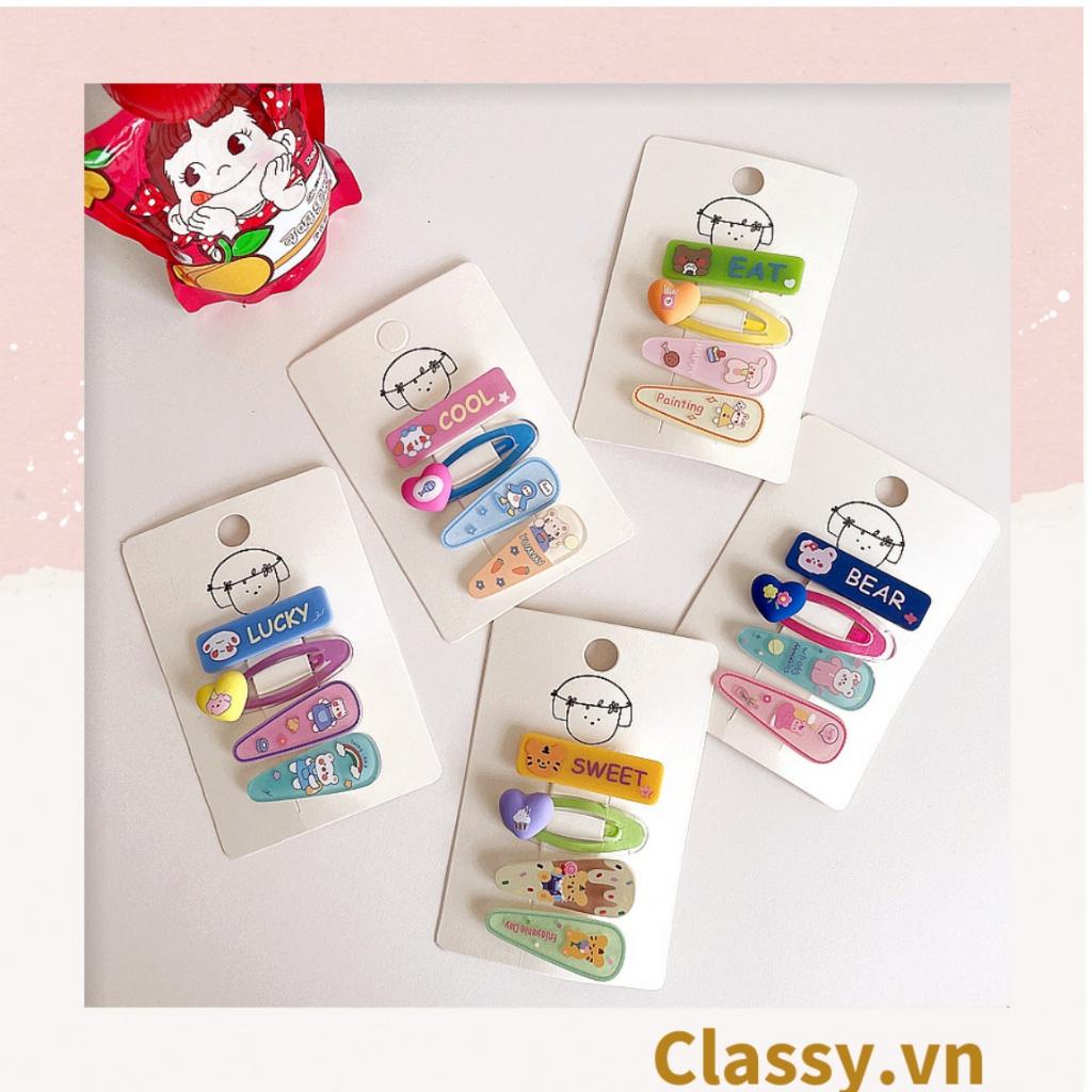 Bộ 4 kẹp tóc mái cute Classy nhiều màu nhiều họa tiết đáng yêu PK1237