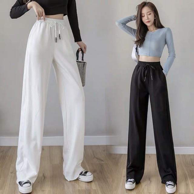 Quần jogger nữ rách line ống rộng dáng suông dài chạm gót 3 màu