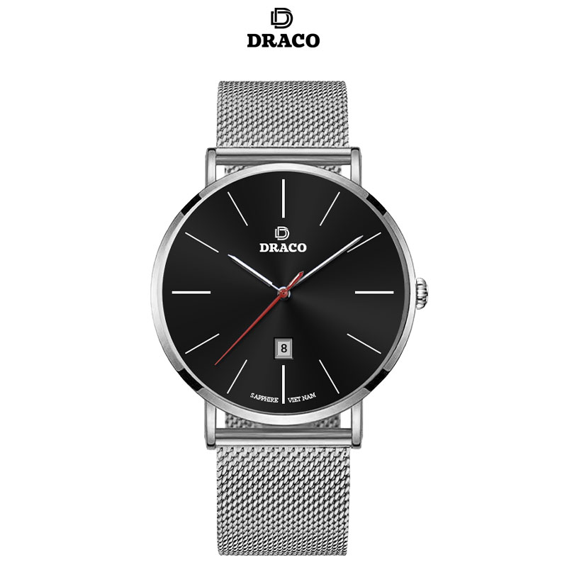 Đồng Hồ Nam DRACO Sang Trọng D21-ST02 “Classic Boy” Đen Lưới Bạc