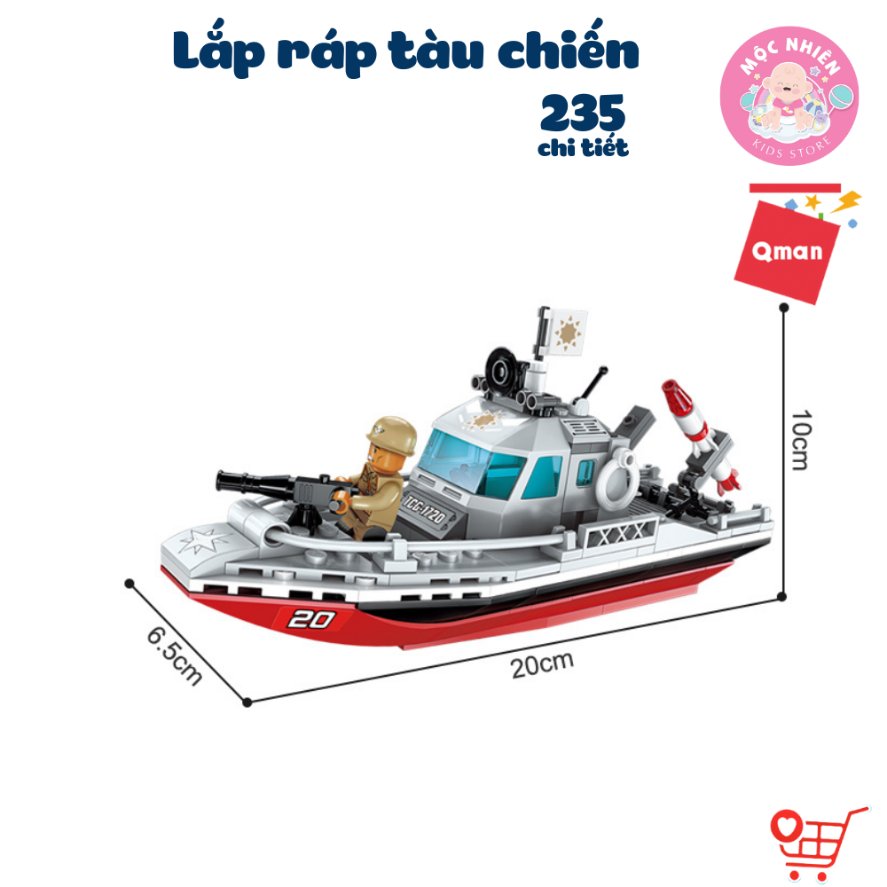 Đồ chơi xếp hình, lắp ráp tàu chiến Qman 1720 - Cuộc xung đột bờ biển (235 mảnh ghép)