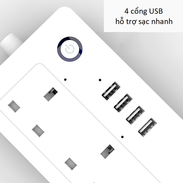 Ổ cắm ĐKTX Wifi 4 ổ cắm với 4 công tắc