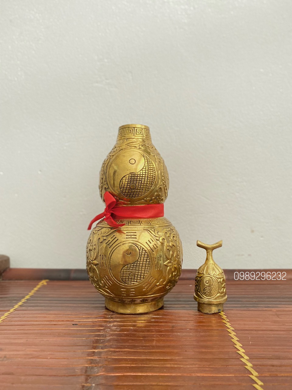 Hồ Lô bát quái bằng đồng vàng phong thuỷ cao 30cm