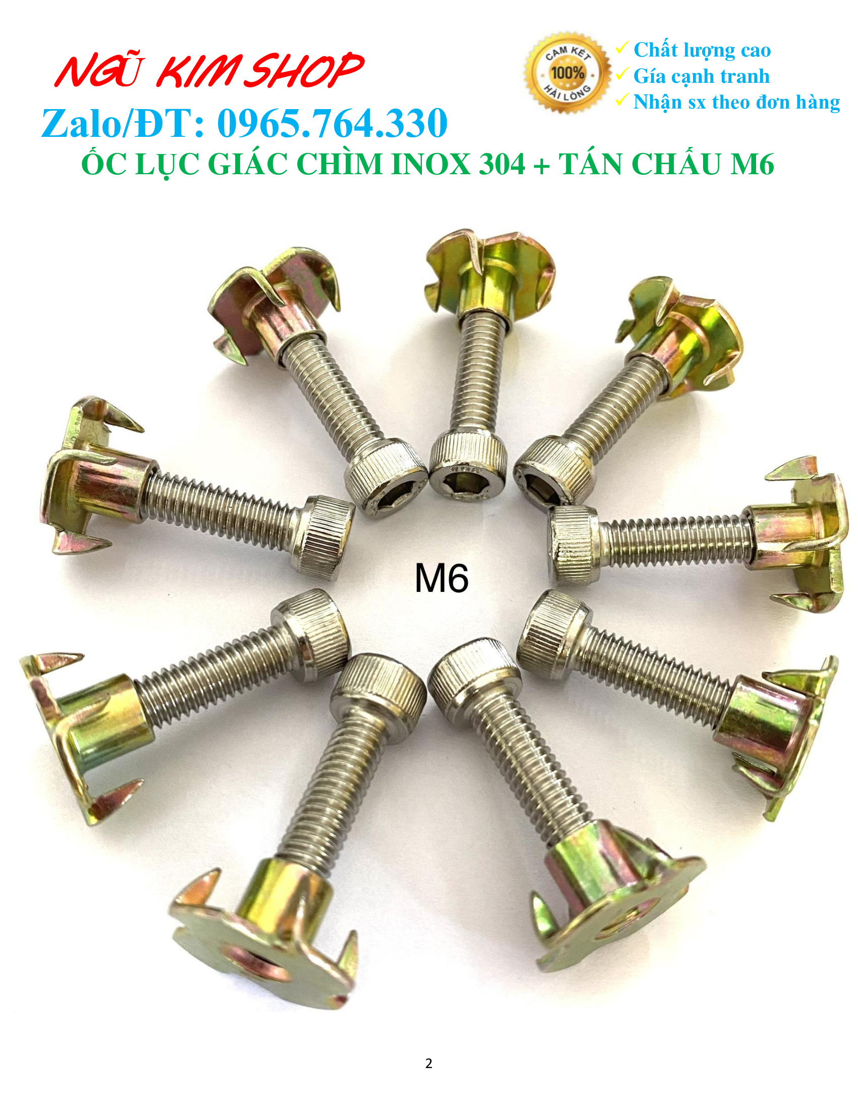 ỐC LỤC GIÁC CHÌM M6 INOX304 + TÁN CHẤU M6 BẮT LOA _ HÀNG XỊN
