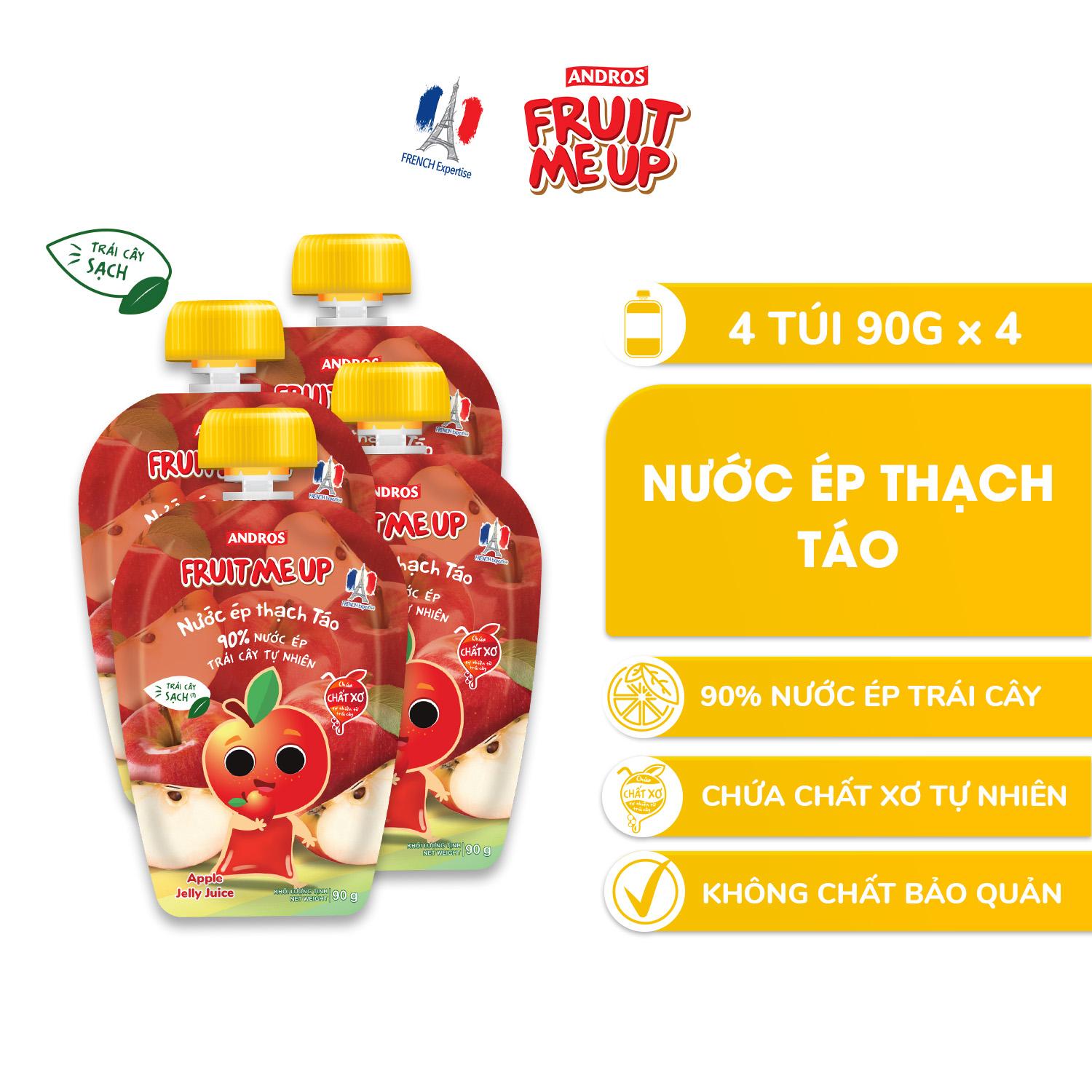 Combo 4 Túi Thạch Táo - 90% Nước Ép Trái Cây Thật - ANDROS FRUIT ME UP - 90gx4