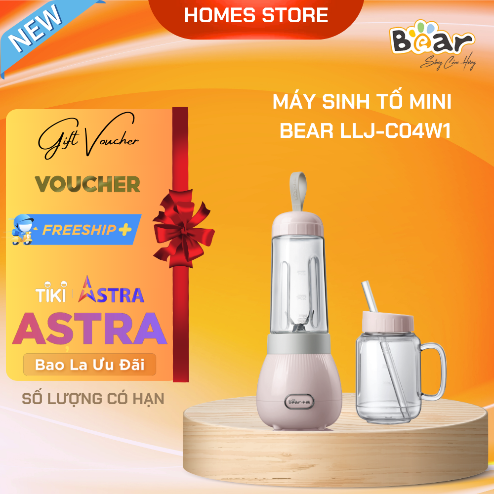 Máy Xay Sinh Tố Mini, Máy Xay Sinh Tố Cầm Tay BEAR LLJ-C04W1 Gồm 2 Cối Sử Dụng Sạc PIN Dung Tích 500ML Công Suất 150 W - Hàng Chính Hãng