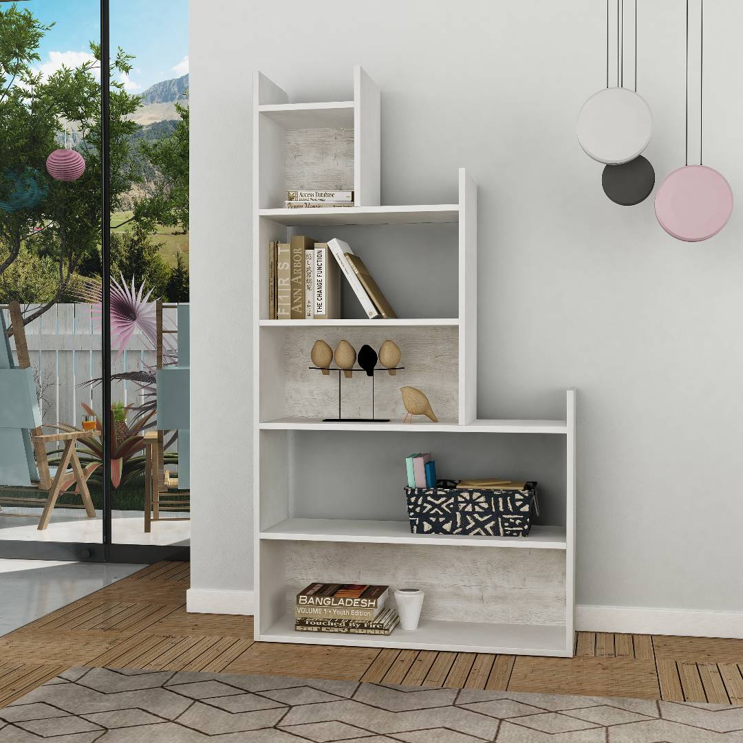 Kệ sách gỗ hiện đại SMLIFE Bartlett | Gỗ MDF dày 17mm chống ẩm | D100xR28xC160cm