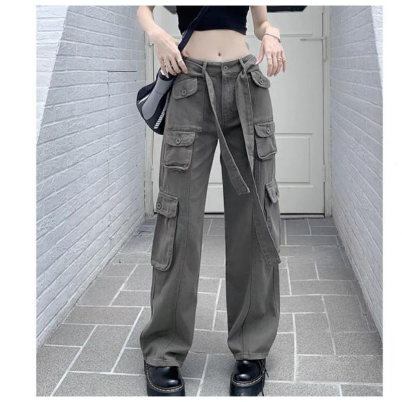 Quần kaki túi hộp Hiphop ống rộng xuông dài cargo pants trơn thời trang cho nữ/nam -hình thật