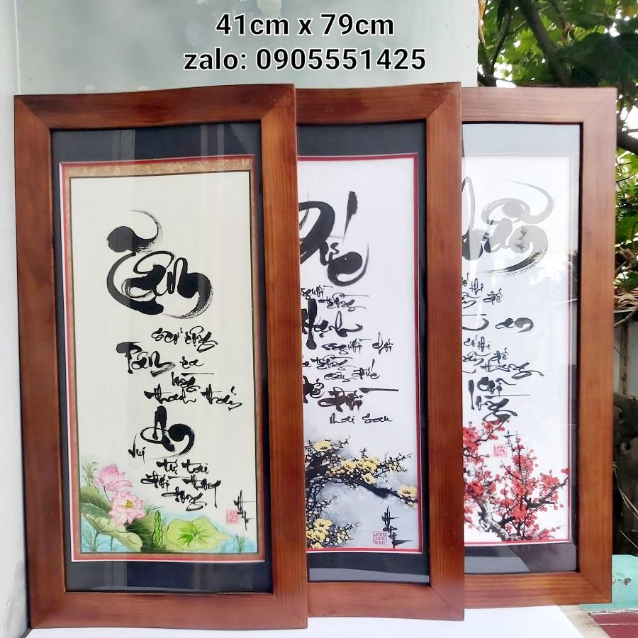 Bộ 3 Tâm Đức Nhẫn.Tranh thư pháp, khung gỗ