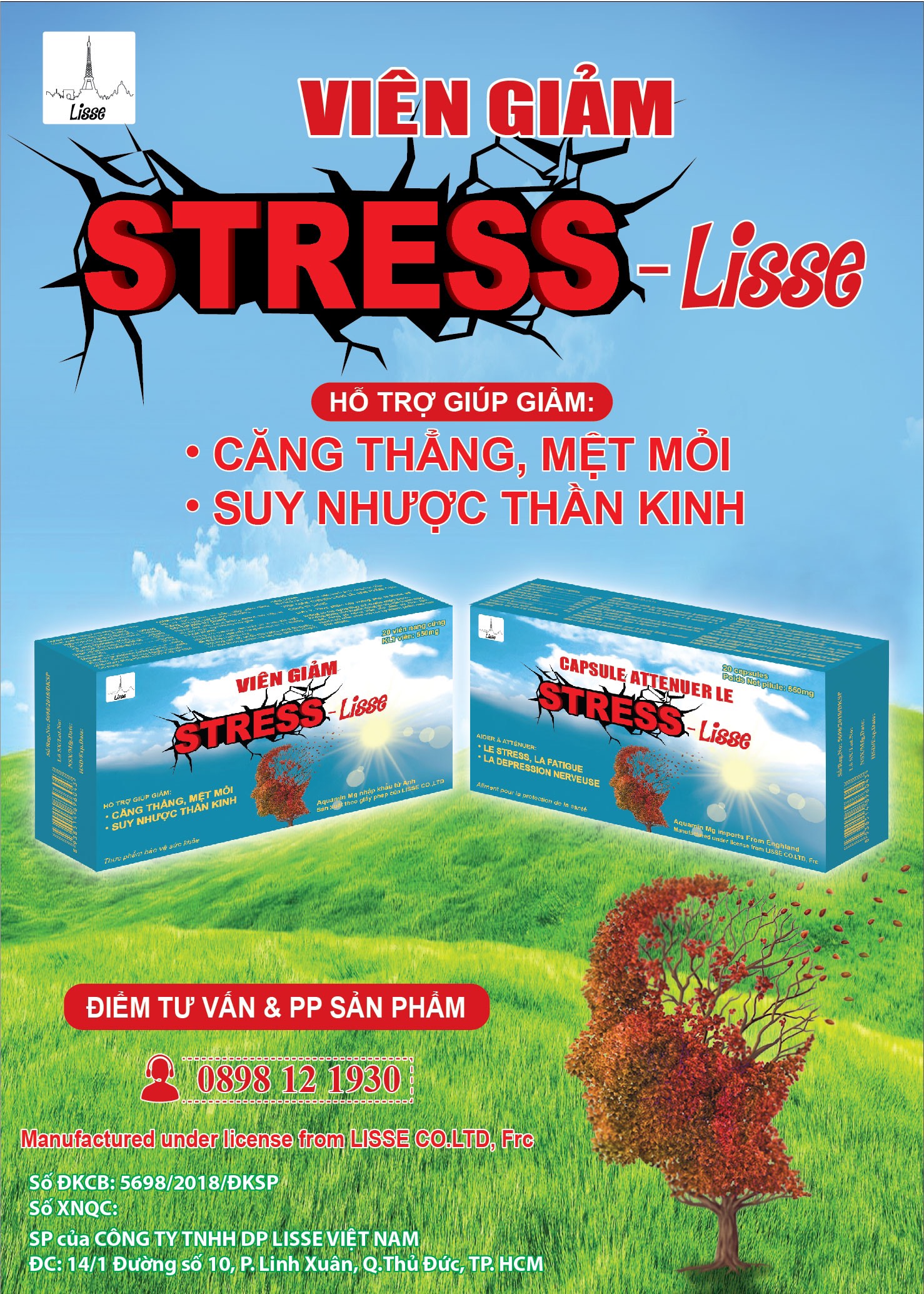 Lisse VIÊN GIẢM STRESS- Hộp 20v nang - Giúp lưu thông khí huyết, dưỡng tâm an thần, cải thiện trí nhớ.
