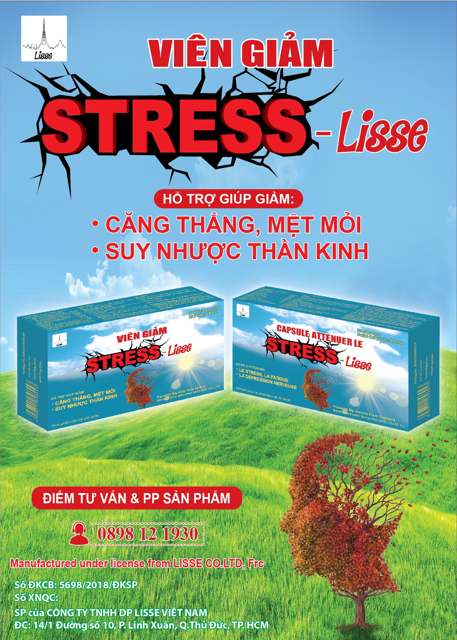 Lisse￼ VIÊN GIẢM STRESS- Hộp 20v nang - Giúp lưu thông khí huyết, dưỡng tâm an thần, cải thiện trí nhớ.