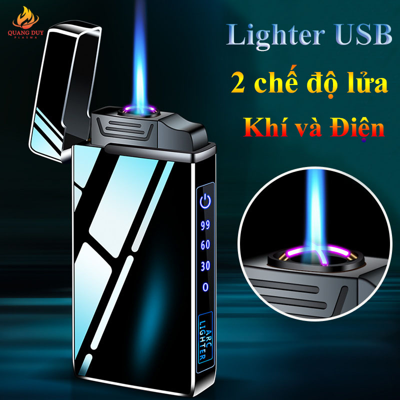 Hột quẹt bật lửa độc lạ sạc điện 2 chế độ lửa vừa gas vừa điện plasma 4 tia