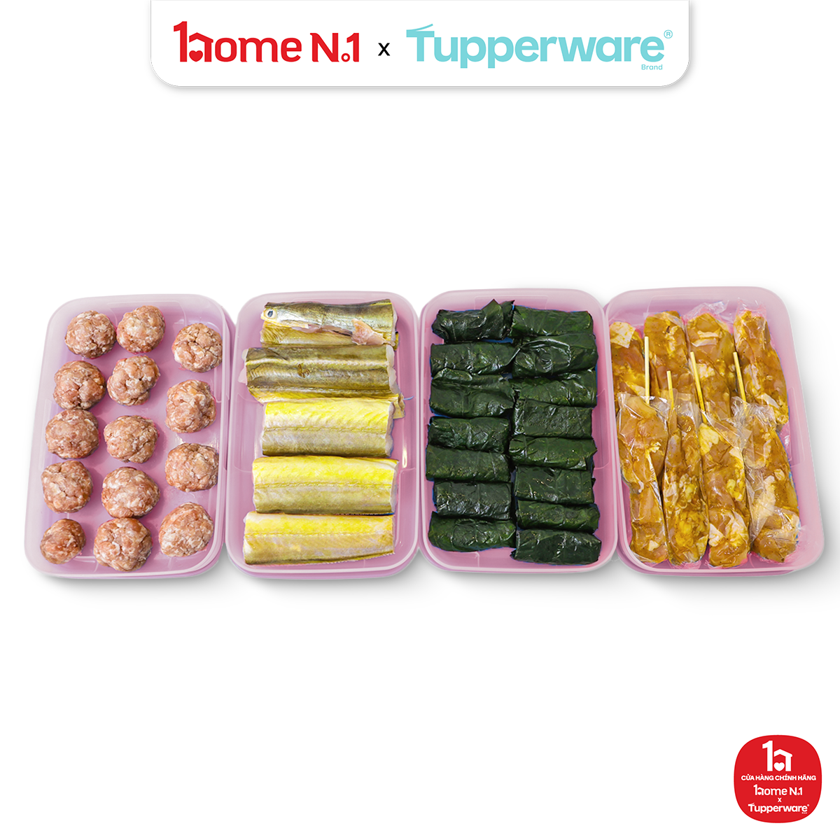 Bộ 4 Hộp Đựng Thực Phẩm Tupperware Trữ Đông Gen I Medium 650ml dẹp