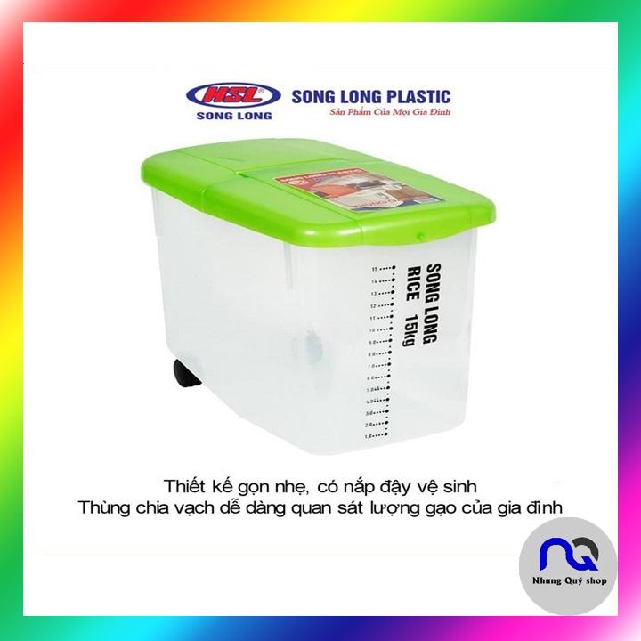 Thùng đựng gạo có nắp nhựa cao cấp, có bánh xe Song Long Plastic size 10kg và 15kg