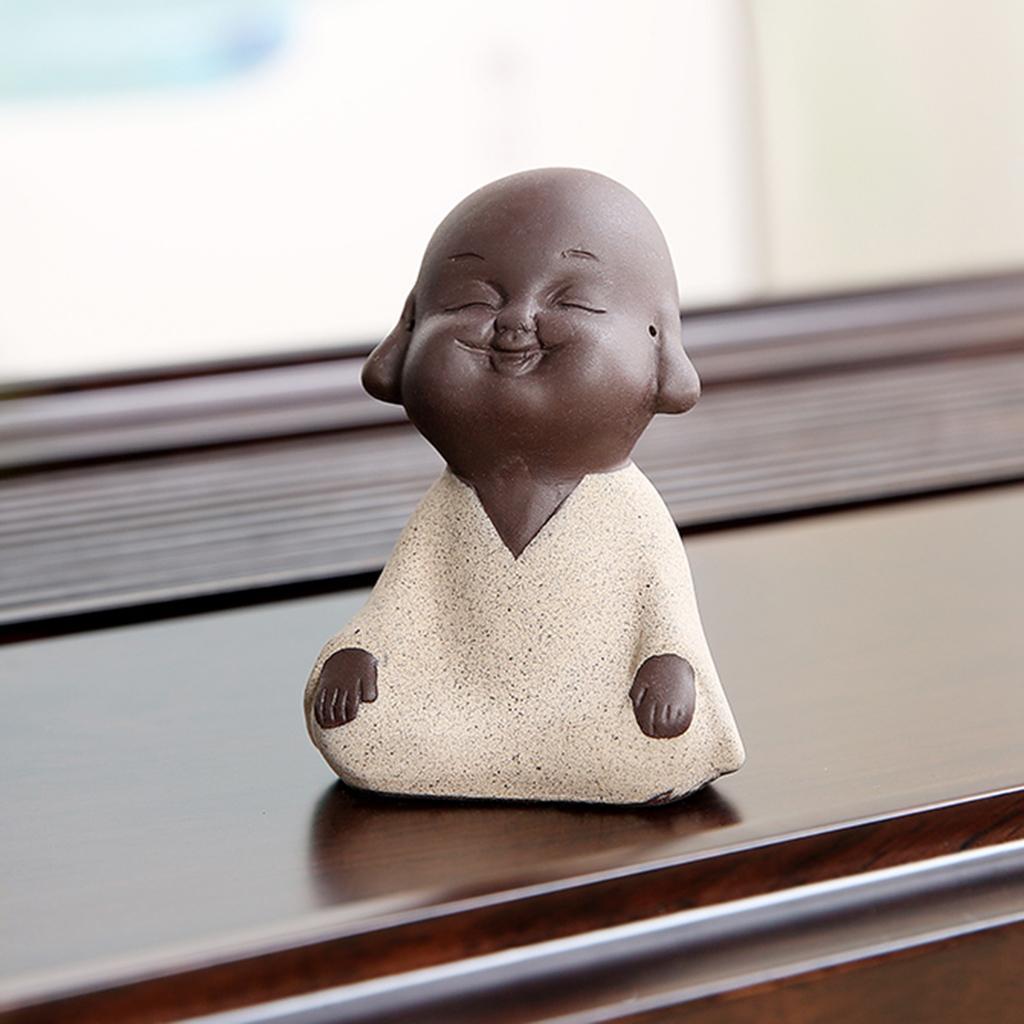 Ceramic Small Buddha Statue Baby Kids Monk Figurine Tea Pet Ornaments A.