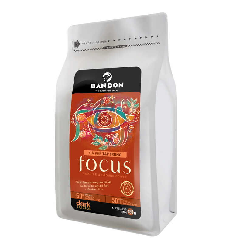 Hình ảnh Cà phê phin nguyên chất rang xay mộc sạch BANDON FOCUS 450g đắng đậm, thơm nồng - Cà phê đặc sản (50% Robusta Natural, 50% Robusta Buôn Ma Thuột Culi)