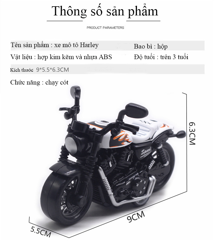 Đồ chơi mô hình xe mô tô Harley Davidson KAVY-18 bằng hợp kim và nhựa chạy cót nhiều màu