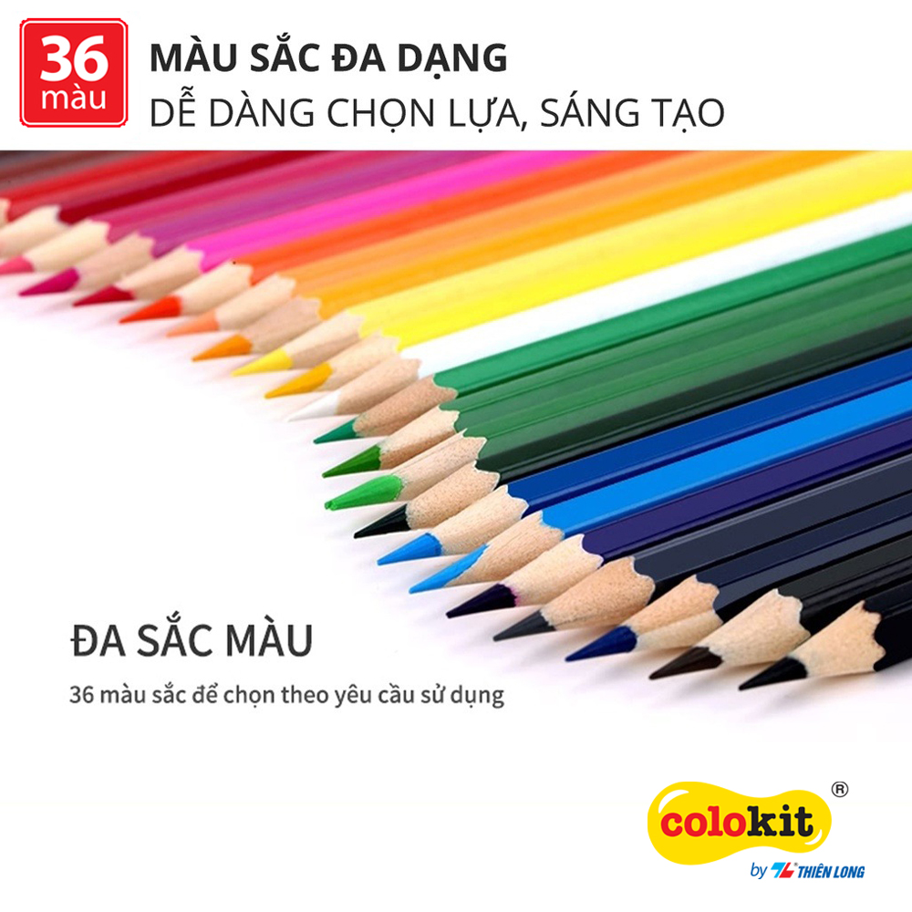 Bút chì màu chuyên nghiệp dạng lon 12/24/36 màu Thiên Long Colokit - Tiêu chuẩn châu Âu