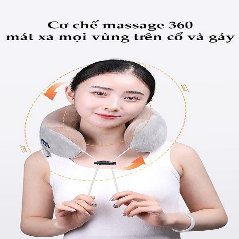 Gối Massage Cổ Vai Gáy FATO - Xoay 2 Chiều 360 Độ - Dùng Pin Sạc Lithium, Trọng Lượng 495gr - Hỗ trợ giảm đau mỏi - Hàng Chính Hãng