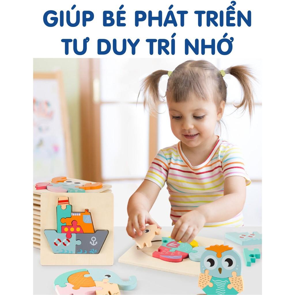 Ghép hình gỗ bộ cua cá ếch, bộ động vật rừng, bộ giao thông 1 set gồm 4 hình