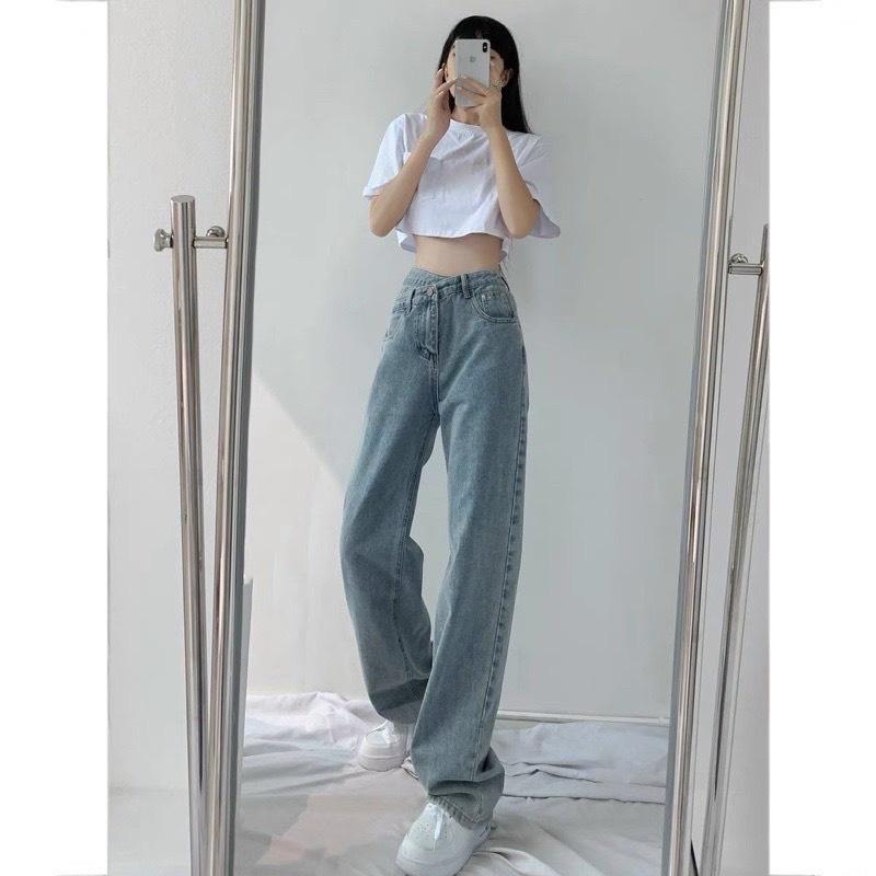 QUẦN JEAN NỮ ỐNG RỘNG CẠP CAO CHẤT ĐẸP THỜI TRANG  QUẦN BÒ XUÔNG TÚI TRƯỚC 961