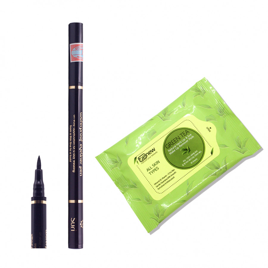 Kẻ Mí Mắt Nước Siêu Mảnh Suri Waterproof Eyeliner Pen ( Màu Đen ) + Tặng Ngay Khăn Tẩy Trang Trà Xanh Dưỡng Ẩm Hàn Quốc Cao Cấp Benew (30 miếng) – Hàng Chính Hãng