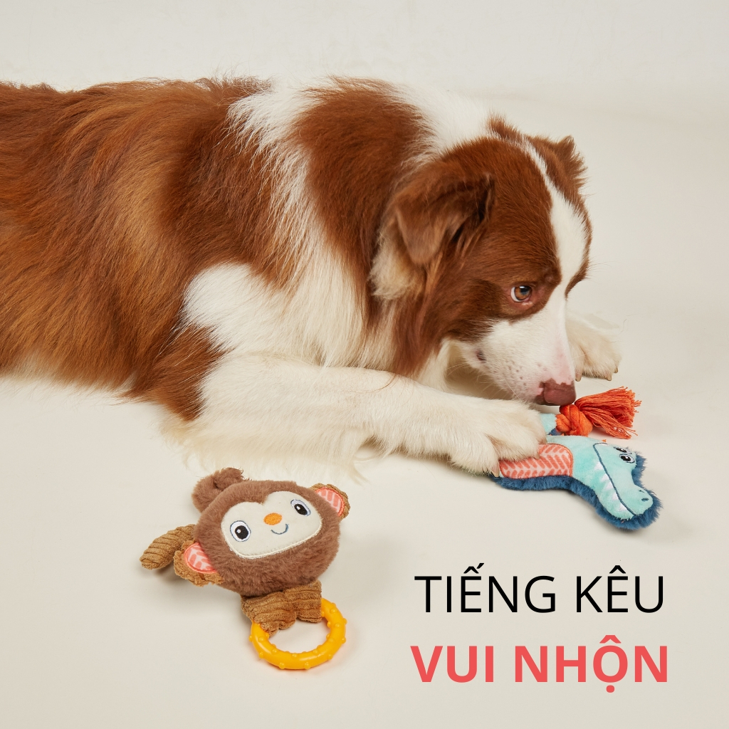 Đồ chơi cho chó FOFOS, Đồ chơi nhai gặm hình cá sấu, Tiếng kêu vui nhộn, Giúp làm sạch răng nướu chó, Vải nhung mềm mại