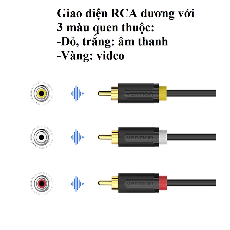 [Cáp 3 đầu RCA] Cáp âm thanh 3 đầu RCA dương ra 3 đầu RCA dương Vention BCA (1.5m)  - Hàng chính hãng