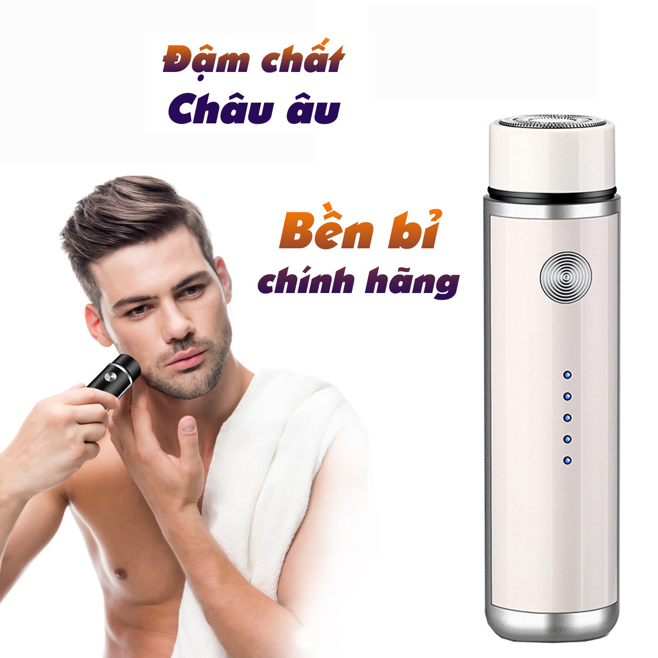 Máy cạo râu mini sạc pin có 4 đèn led hiển thị pin theo dõi dễ dàng