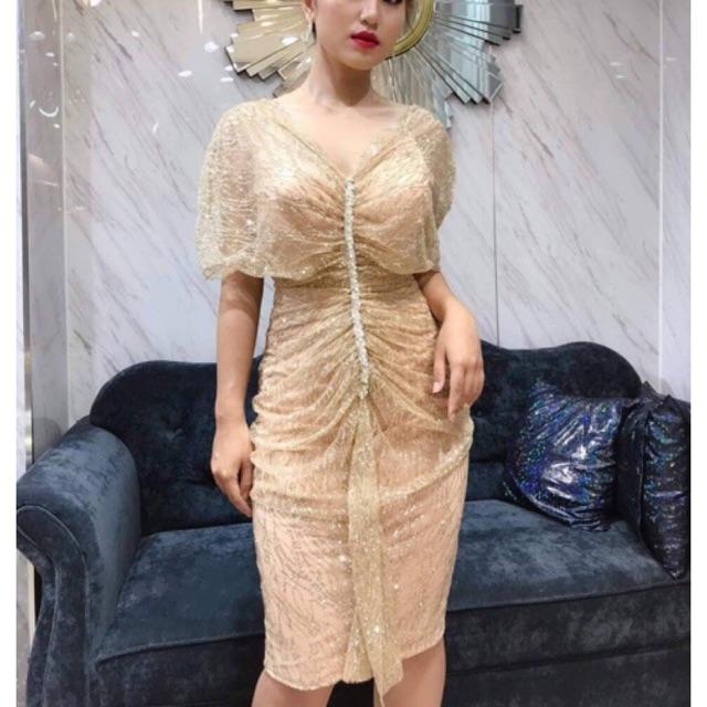 Đầm body lưới kim tuyến dúm ngực ( Size M, L đến 58kg )MM MM