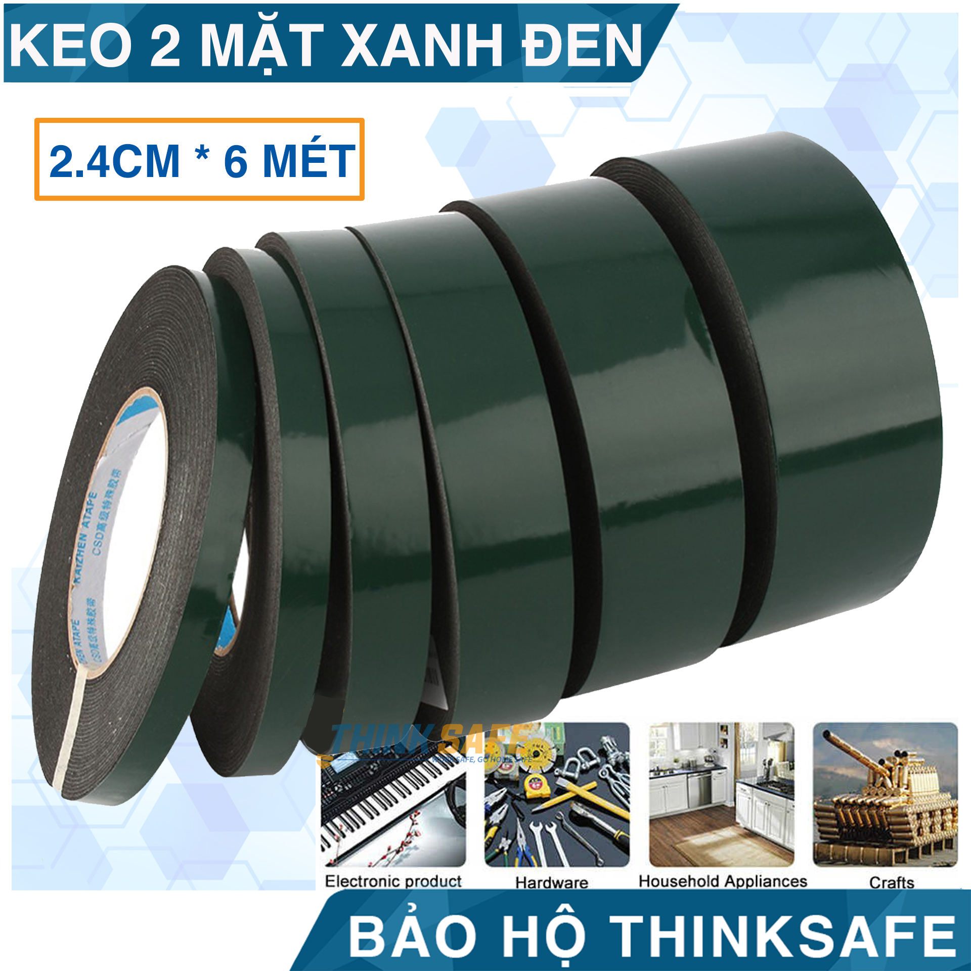 Băng keo xốp 2 mặt bản 2,4cm keo dính chắc chắn, bền và dai khi kéo, dán được trên nhiều bề mặt