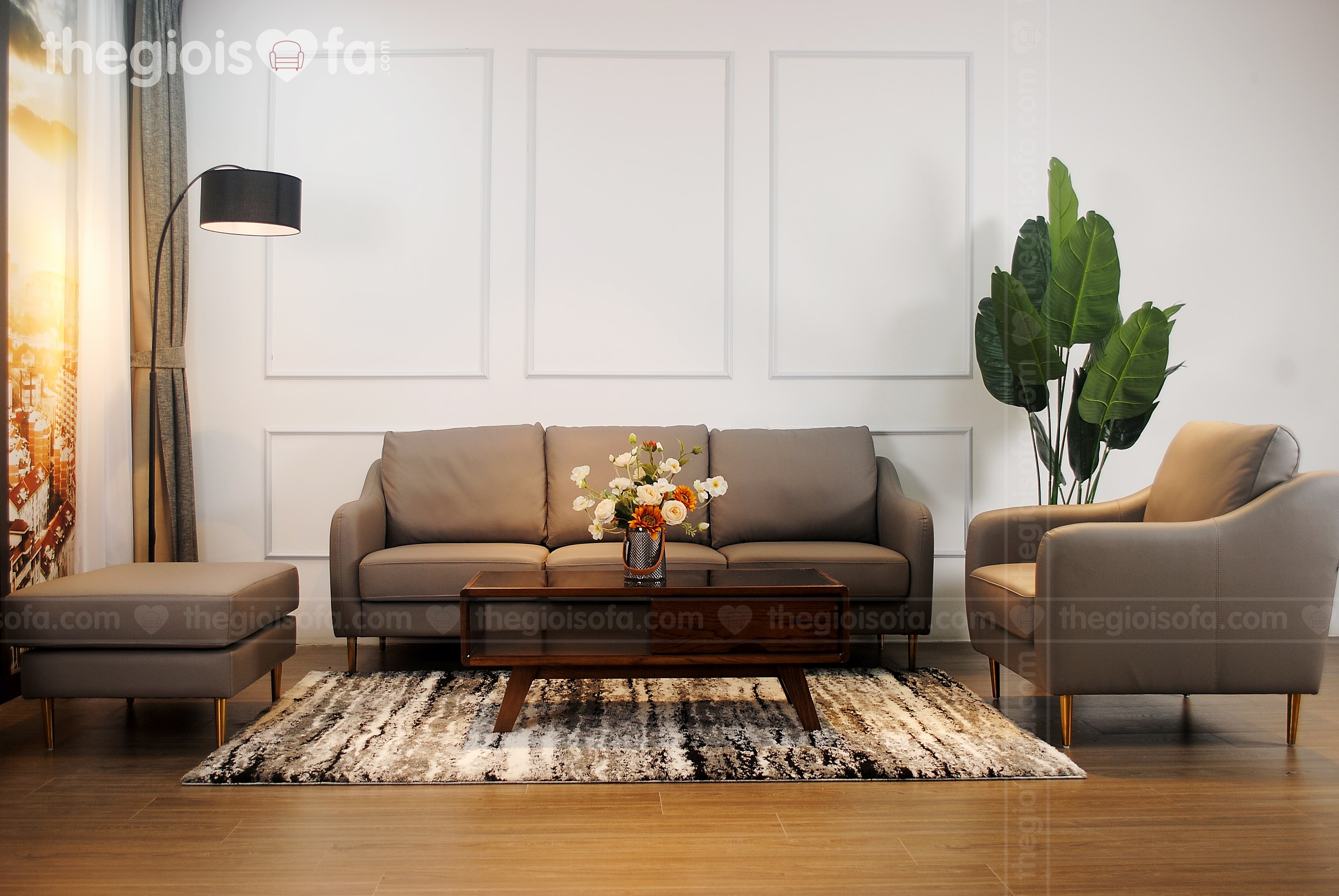 Sofa Romero (SB119) 3s – Sofa da thật tiếp xúc (màu xám)