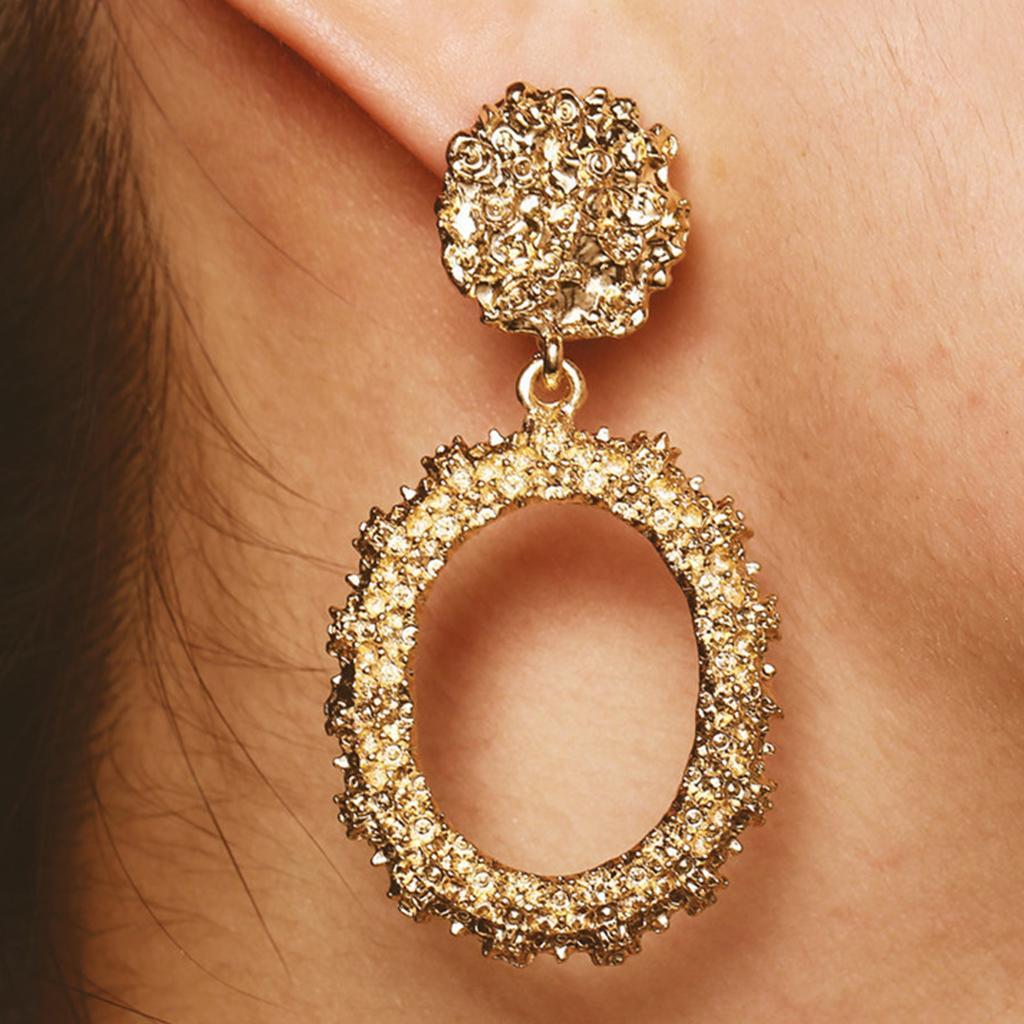 Dangle Earrings Women Fashion Oval Hoop Court Ear Drop Golden