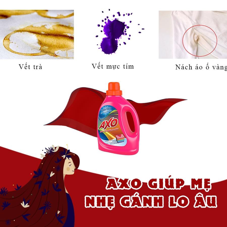 [Combo 4 TẶNG 2] 4 chai Nước tẩy quần áo màu đánh bay vết bẩn AXO 800ml đa dạng mùi hương