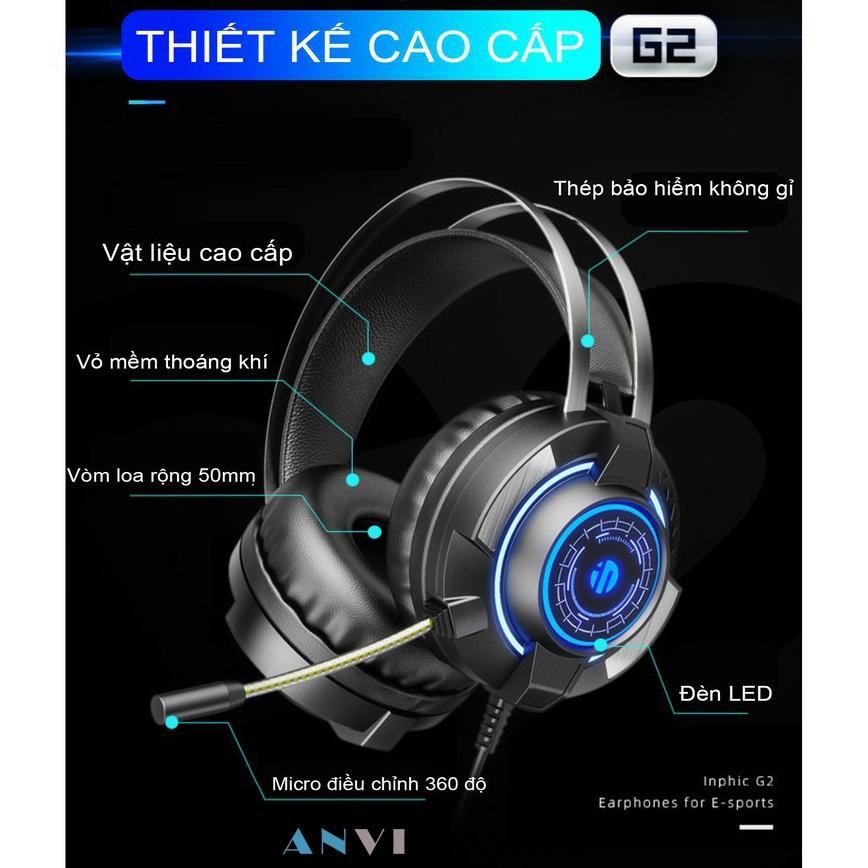 Tai Nghe Headphone Gaming INPHIC G2 LED RGB - Âm Siêu Trầm Sống Động Nhẹ Dẻo - Hàng Nhập Khẩu