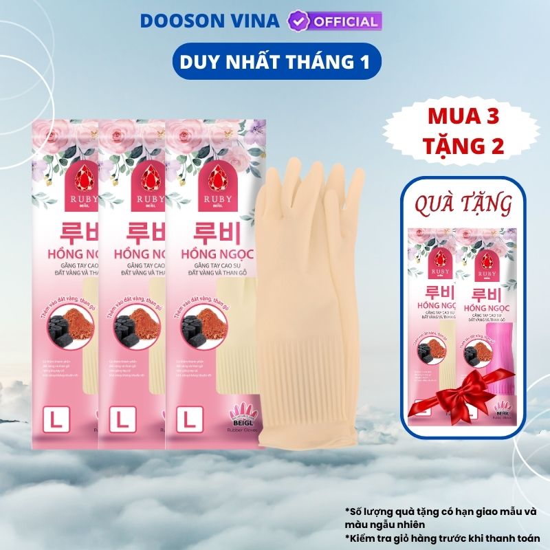 Mua 3 Tặng 2 - Đôi Găng Tay Cao Su Đất Vàng Và Than Gỗ Ruby L