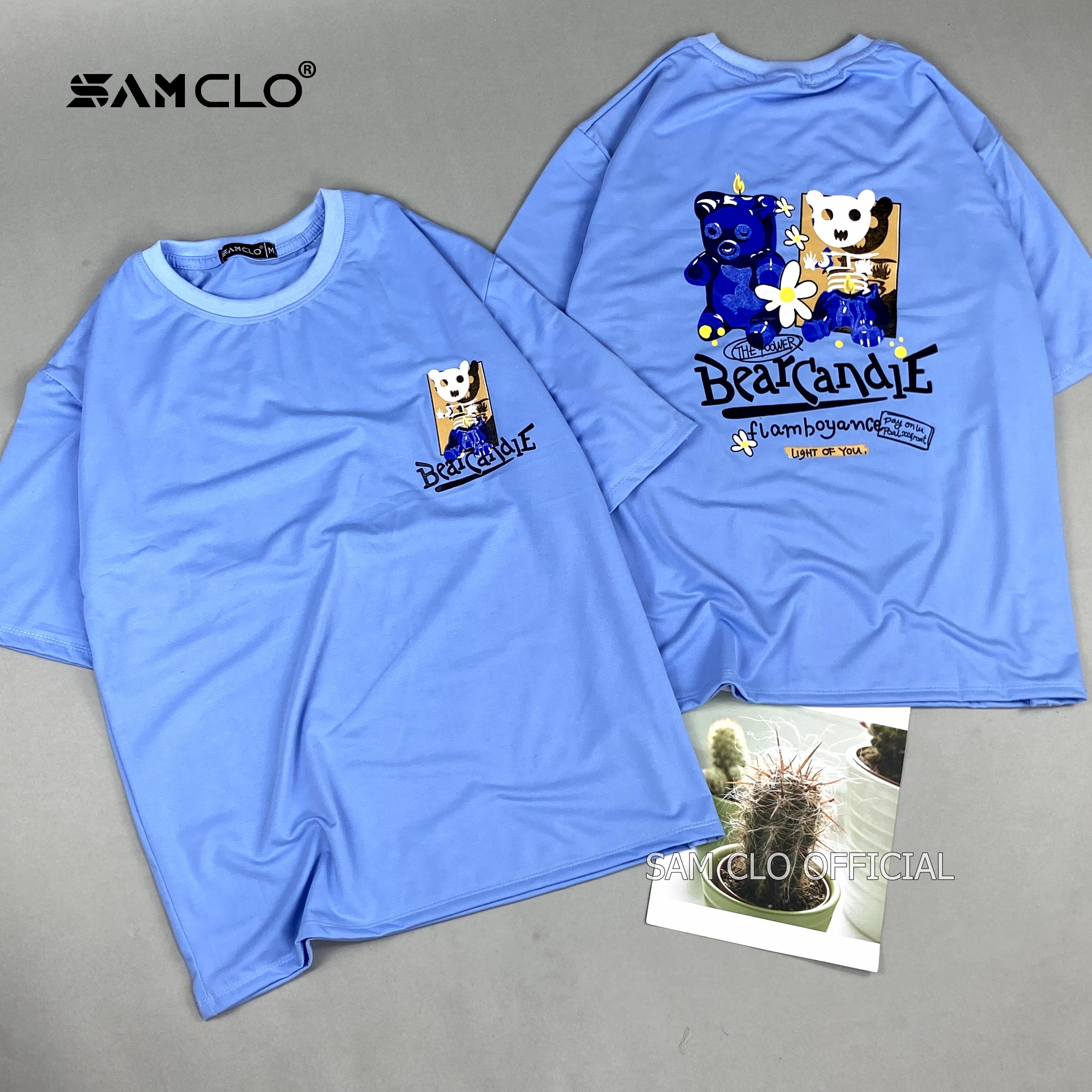 Áo thun form rộng tay lỡ nam nữ SAM CLO phông freesize dáng Unisex - mặc cặp, nhóm, lớp in hoa cúc hình BEAR CANDIE