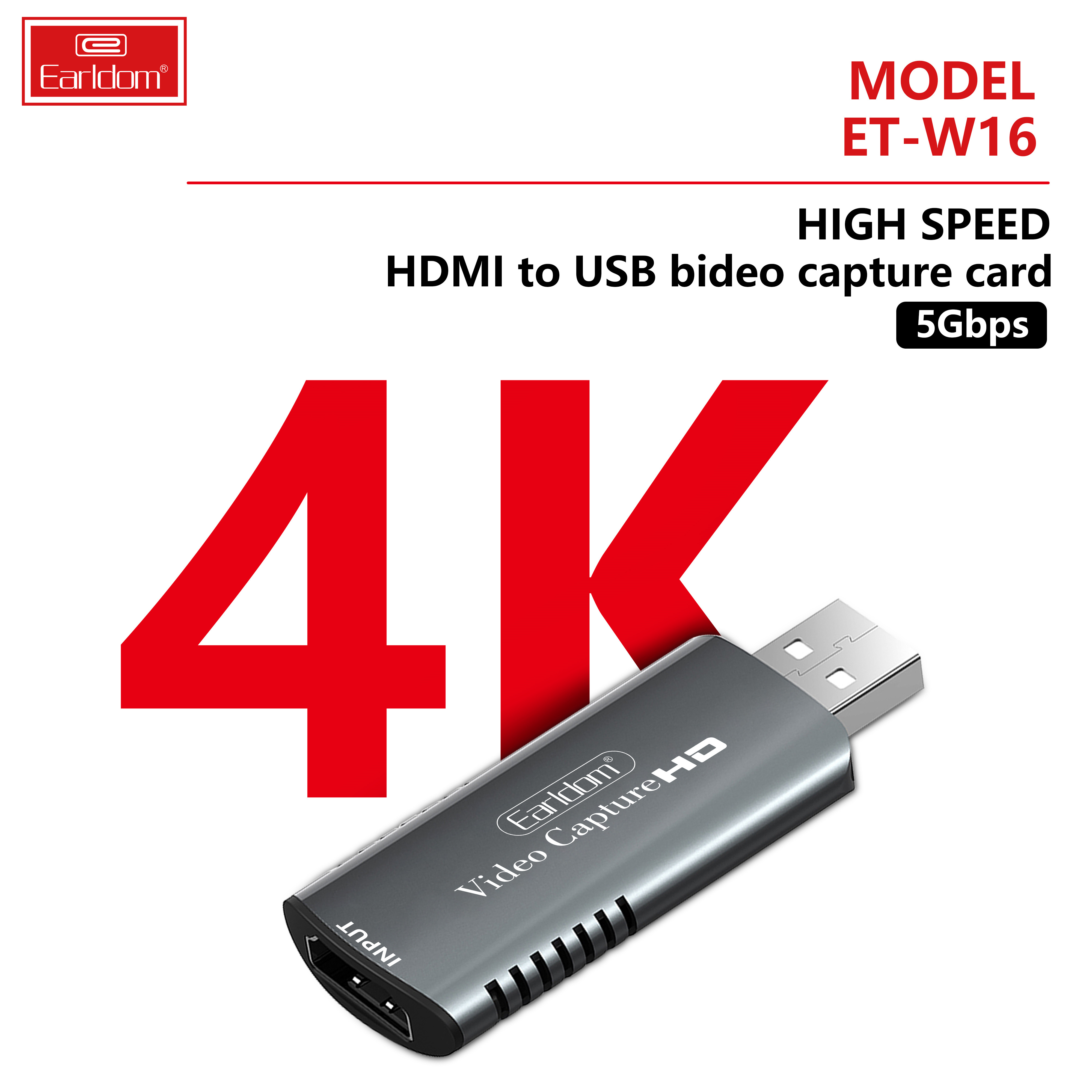 Bộ Chuyển HDMI to USB Video Capture Earldom W16 - Hỗ Trợ Live Stream, Ghi Hình Từ Điện Thoại, Camera, PS4, XBOX - Hàng Chính Hãng