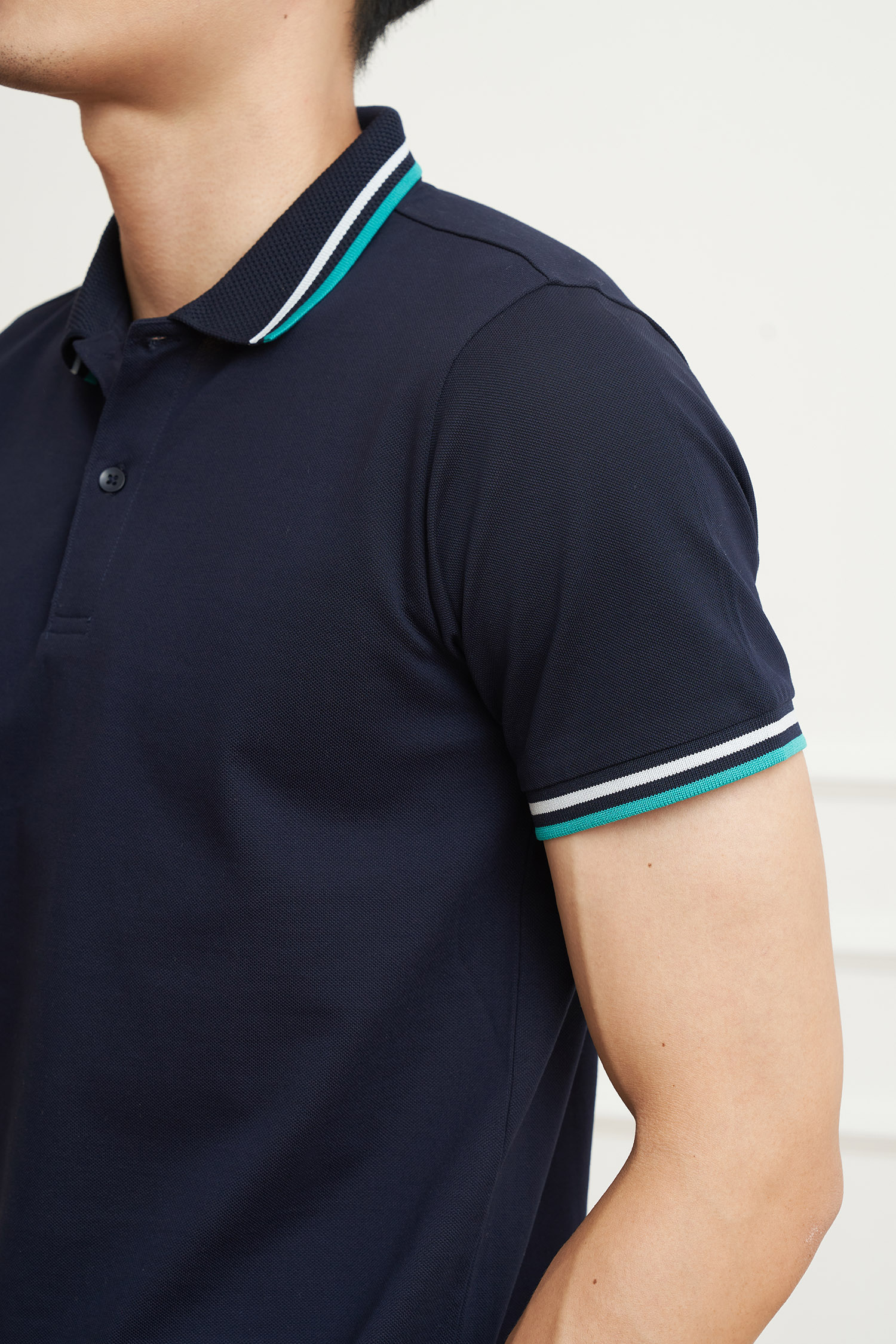 N&amp;MCLUB Áo polo Nam Cotton Mercerize viền cổ kẻ sọc thời trang 2105017