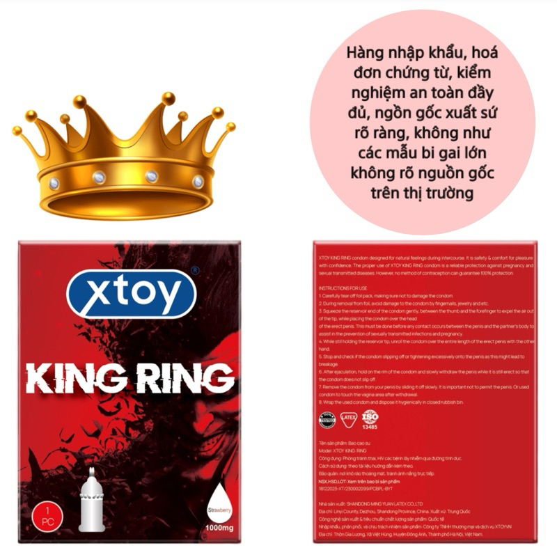 Bao cao su gai XTOY KING RING gai lớn, bcs siêu bi gai, nhiều gel bôi trơn,tăng khoái cảm hương dâu