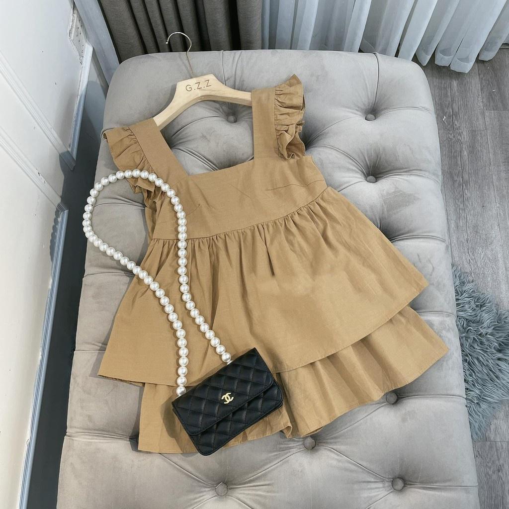 Bộ đồ cánh tiên nữ Babydoll chất voan đũi 2 mầu Nâu trắng cao cấp
